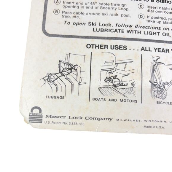 Master Ski Lock No. 859 Vinyl-Coated Steel Cable Combination Lock For Skis & Pol - Picture 3 of 7